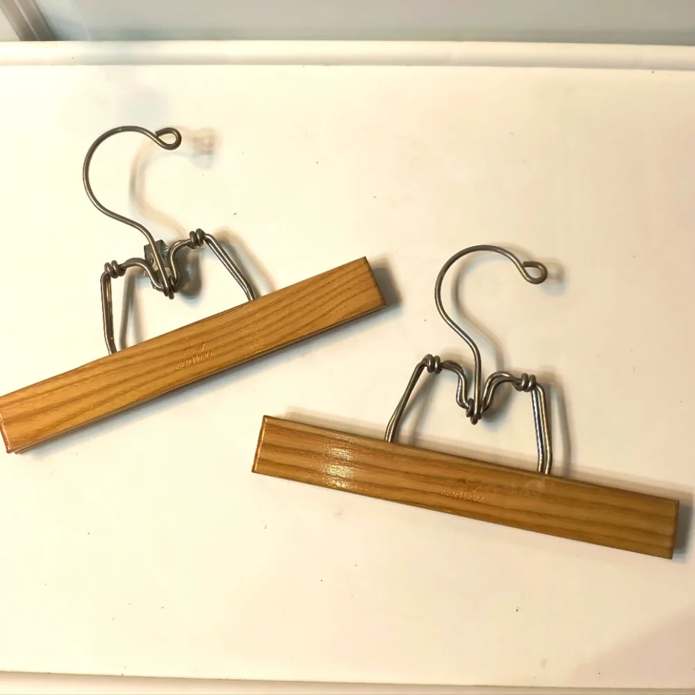 2 Vintage Setwell Wooden Slack Hangers – Made in USA, Perfect Condition